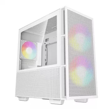 Caixa de PC DeepCool CH360 micro ATX branco — vidro temperado, 2x140 mm ventoinhas frontais, USB-C, suporta GPUs até 320 mm