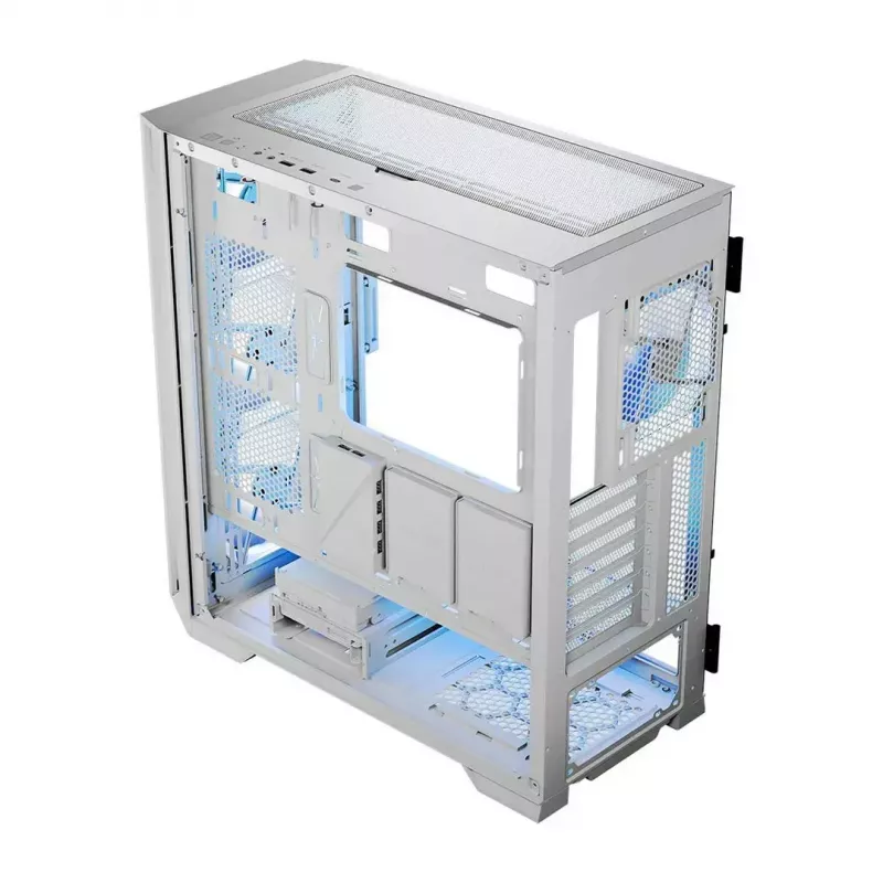 Caixa de PC MODECOM HORIZON FLOW MIDI branco — Torre Midi, ARGB, vidro temperado, micro ATX, USB-C, 3x140 mm frente, 1x140 mm traseira, GPU até 400 mm, altura do dissipador da CPU 172 mm