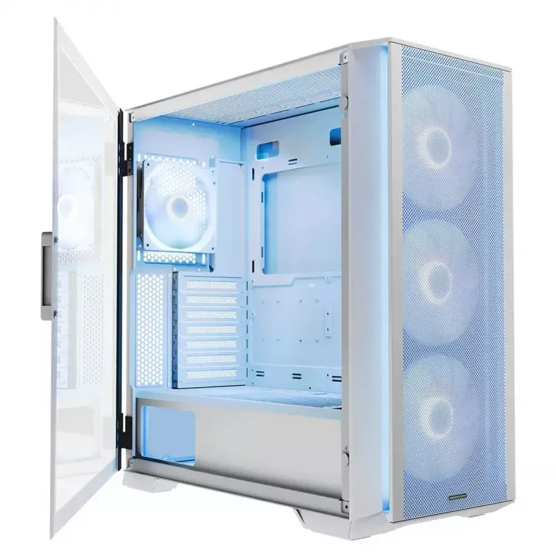 Caixa de PC MODECOM HORIZON FLOW MIDI branco — Torre Midi, ARGB, vidro temperado, micro ATX, USB-C, 3x140 mm frente, 1x140 mm traseira, GPU até 400 mm, altura do dissipador da CPU 172 mm