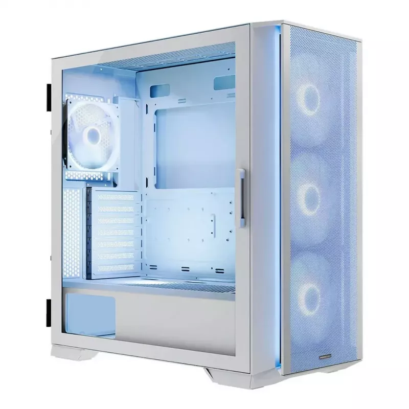 Caixa de PC MODECOM HORIZON FLOW MIDI branco — Torre Midi, ARGB, vidro temperado, micro ATX, USB-C, 3x140 mm frente, 1x140 mm traseira, GPU até 400 mm, altura do dissipador da CPU 172 mm