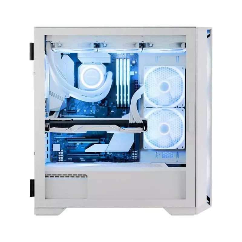 Caixa de PC MODECOM HORIZON FLOW MIDI branco — Torre Midi, ARGB, vidro temperado, micro ATX, USB-C, 3x140 mm frente, 1x140 mm traseira, GPU até 400 mm, altura do dissipador da CPU 172 mm