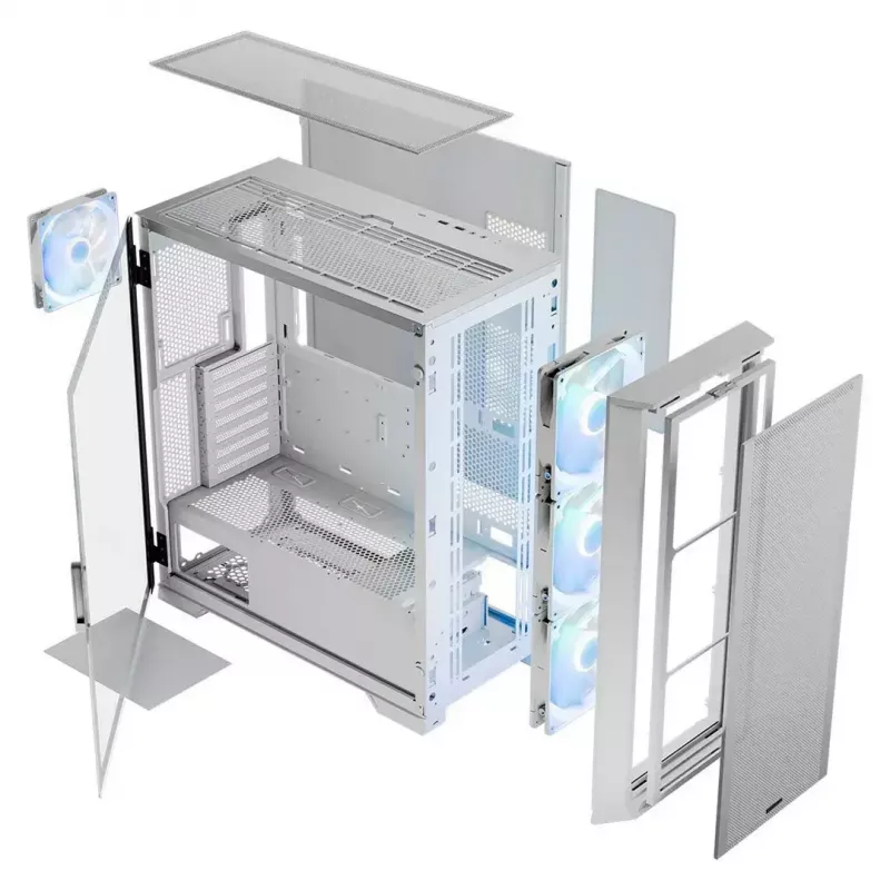 Caixa de PC MODECOM HORIZON FLOW MIDI branco — Torre Midi, ARGB, vidro temperado, micro ATX, USB-C, 3x140 mm frente, 1x140 mm traseira, GPU até 400 mm, altura do dissipador da CPU 172 mm