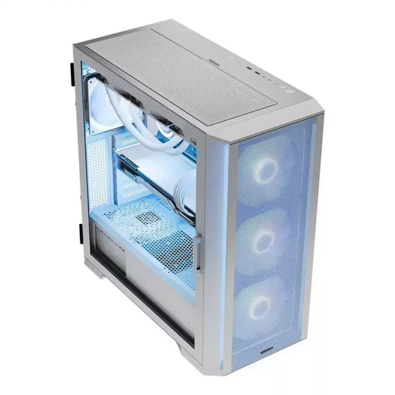 Caixa de PC MODECOM HORIZON FLOW MIDI branco — Torre Midi, ARGB, vidro temperado, micro ATX, USB-C, 3x140 mm frente, 1x140 mm traseira, GPU até 400 mm, altura do dissipador da CPU 172 mm