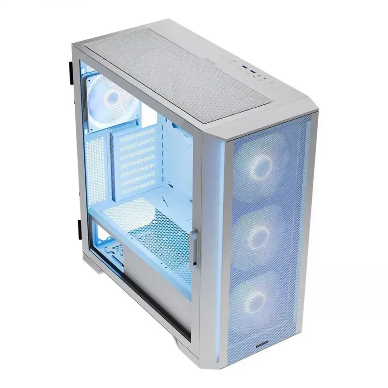Caixa de PC MODECOM HORIZON FLOW MIDI branco — Torre Midi, ARGB, vidro temperado, micro ATX, USB-C, 3x140 mm frente, 1x140 mm traseira, GPU até 400 mm, altura do dissipador da CPU 172 mm