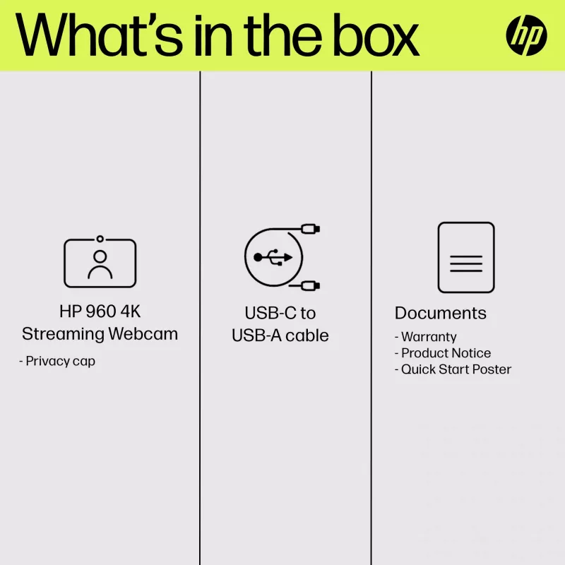 Webcam de streaming HP 960 4K, 8 MP, 3840 x 2160 píxeis, 4K Ultra HD, 30 fps, 5x, casa