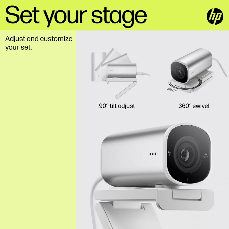 Webcam de streaming HP 960 4K, 8 MP, 3840 x 2160 píxeis, 4K Ultra HD, 30 fps, 5x, casa