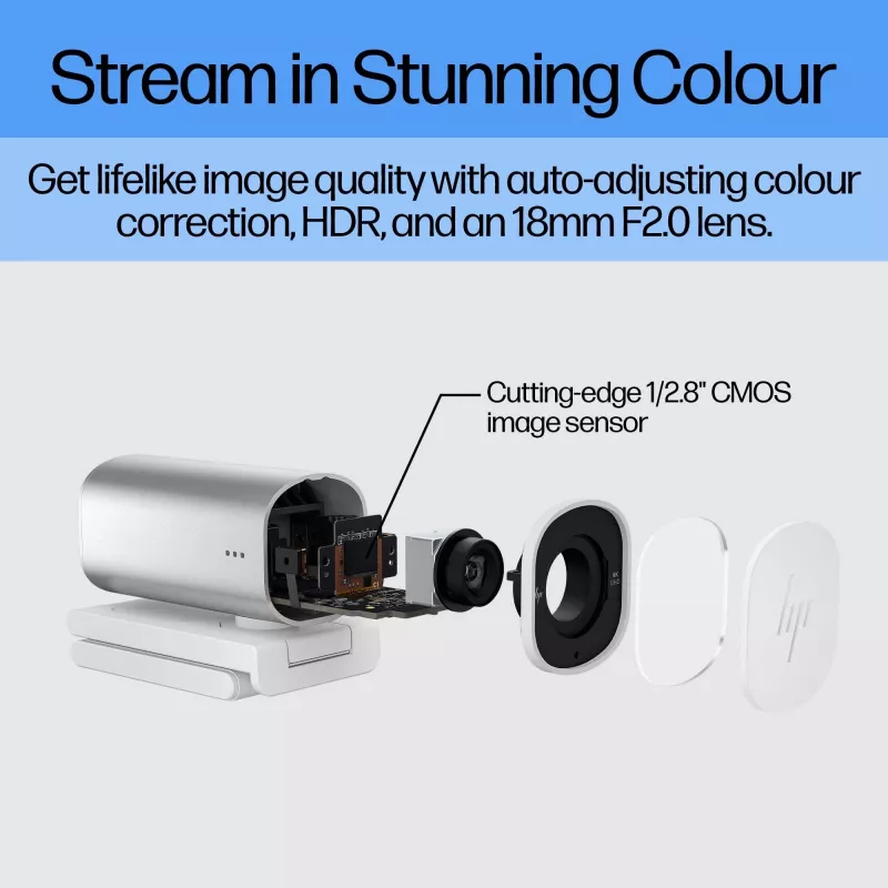 Webcam de streaming HP 960 4K, 8 MP, 3840 x 2160 píxeis, 4K Ultra HD, 30 fps, 5x, casa