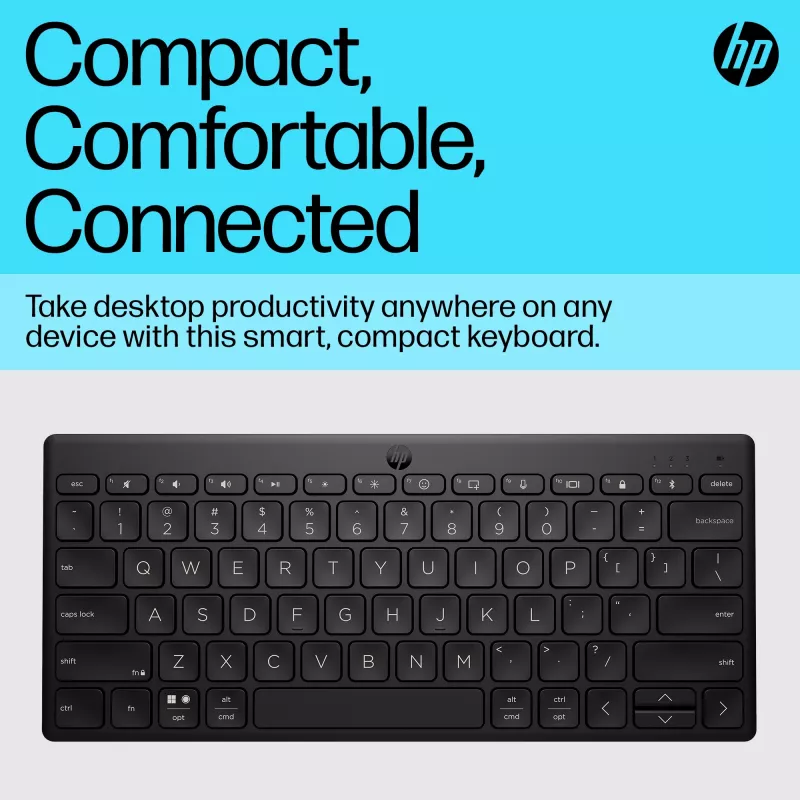 Teclado HP 350 compacto multi-dispositivo Bluetooth, sem fios, Bluetooth, mecânico, QWERTY, preto