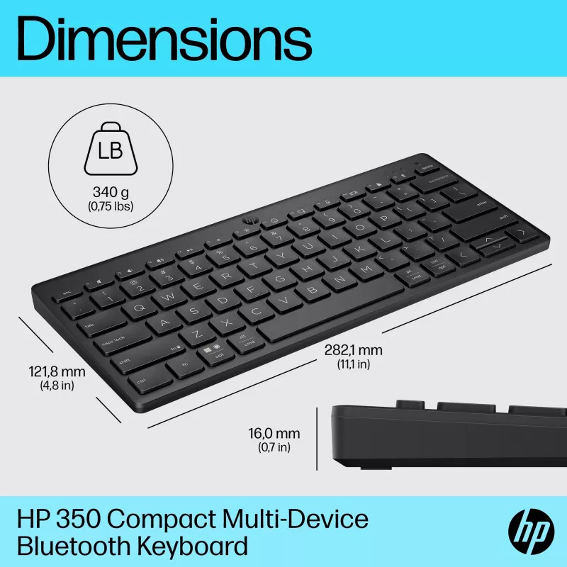 Teclado HP 350 compacto multi-dispositivo Bluetooth, sem fios, Bluetooth, mecânico, QWERTY, preto