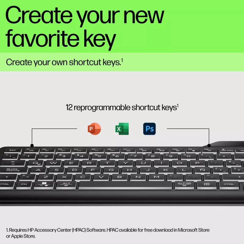 Teclado HP 400 com fios e retroiluminação, tamanho completo (100%), cabo, USB, mecânico, QWERTY, preto