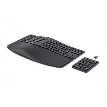 Teclado HP 960 ergonómico sem fios, formato completo (100%), sem fios, RF sem fios + Bluetooth, membrana, QWERTZ, preto