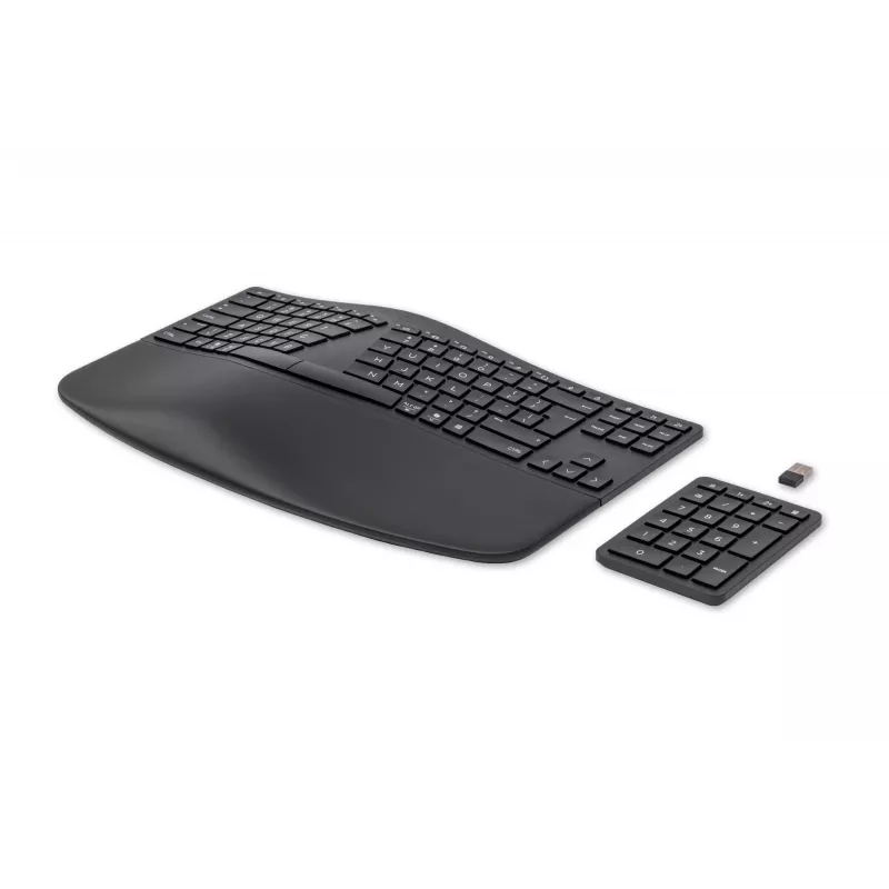 Teclado HP 960 ergonómico sem fios, formato completo (100%), sem fios, RF sem fios + Bluetooth, membrana, QWERTZ, preto