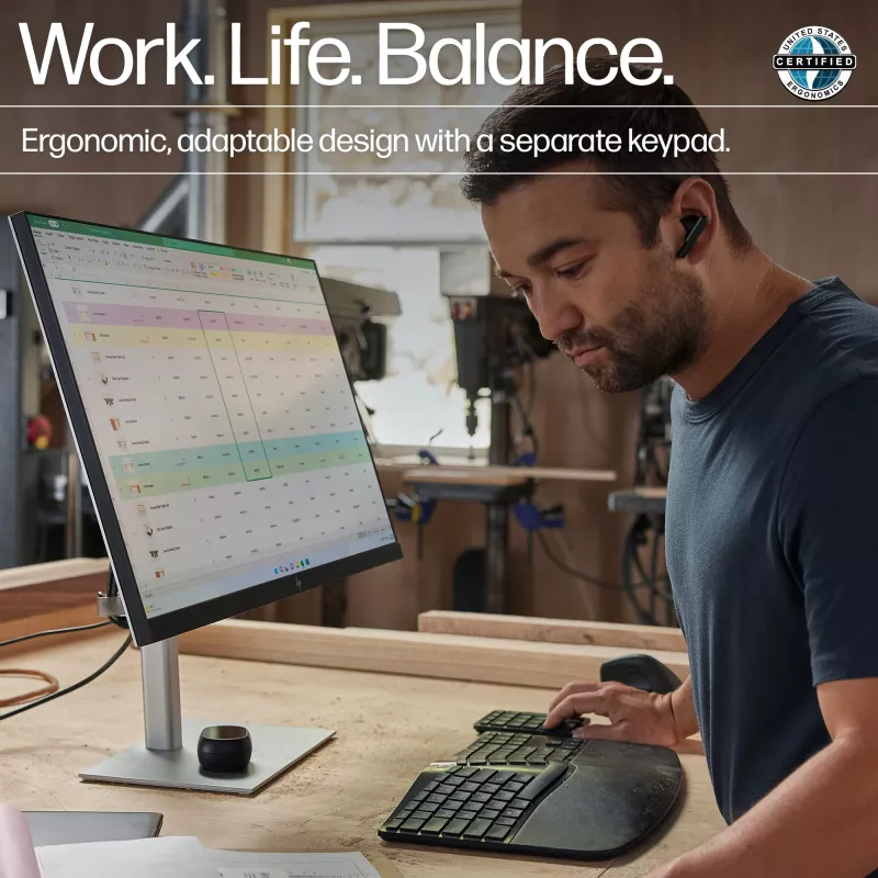 Teclado HP 960 ergonómico sem fios, formato completo (100%), sem fios, RF sem fios + Bluetooth, membrana, QWERTZ, preto