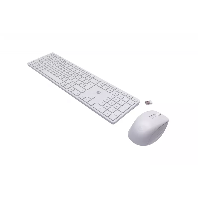 Conjunto de teclado e rato HP 650 sem fios, sem fios, RF sem fios, membrana, QWERTY, branco, rato incluído
