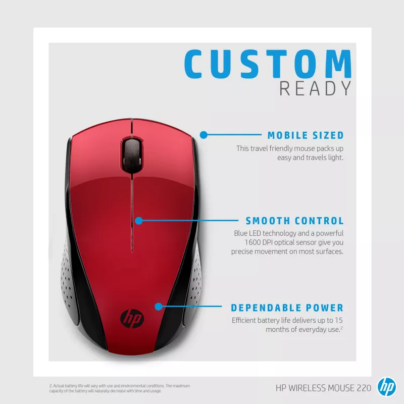 Rato sem fios HP 220 (Sunset Red)