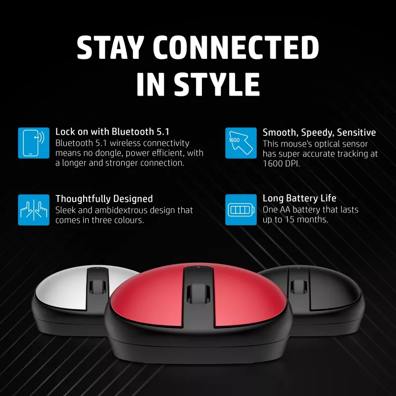 Rato Bluetooth HP 240 Pike Silver, ambidestro, ótico, Bluetooth, 1600 DPI, prateado
