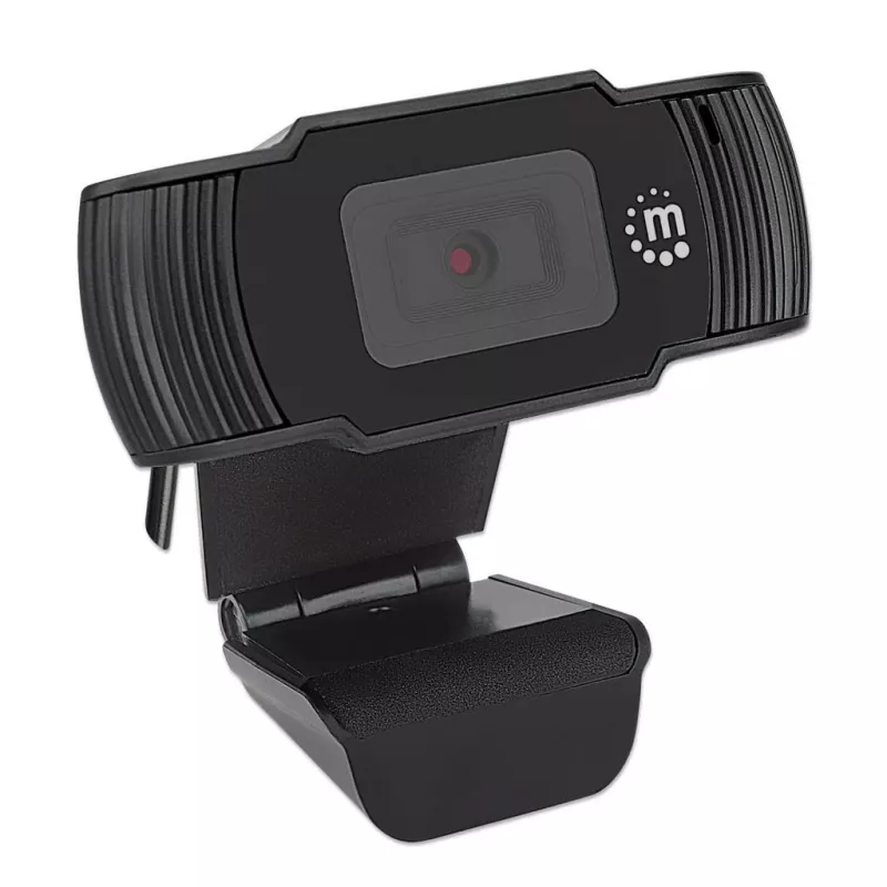 Manhattan Webcam USB, dois megapixels (preço especial), 1080p Full HD, USB-A, microfone integrado, base de fixação ajustável, 30 imagens por segundo, preto, três anos de garantia, caixa