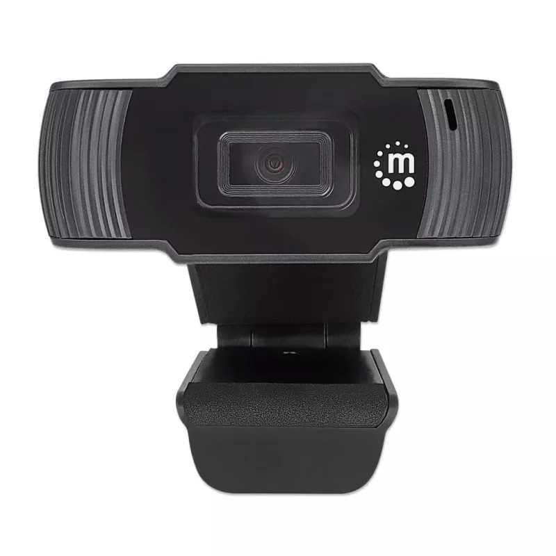 Manhattan Webcam USB, dois megapixels (preço especial), 1080p Full HD, USB-A, microfone integrado, base de fixação ajustável, 30 imagens por segundo, preto, três anos de garantia, caixa