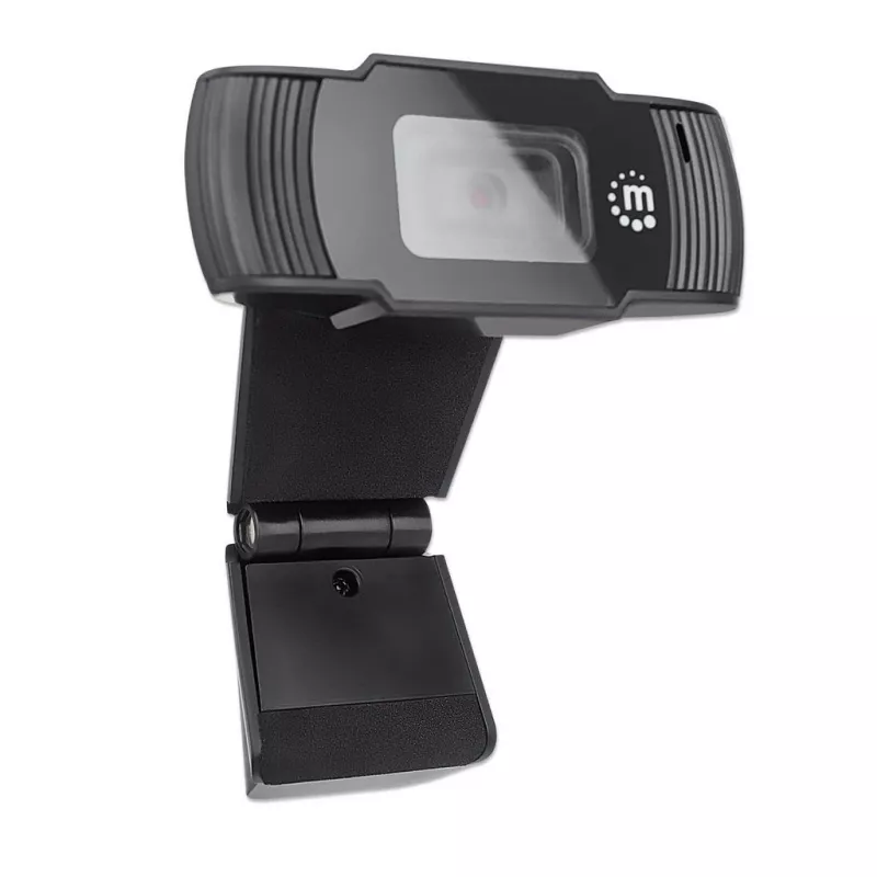 Manhattan Webcam USB, dois megapixels (preço especial), 1080p Full HD, USB-A, microfone integrado, base de fixação ajustável, 30 imagens por segundo, preto, três anos de garantia, caixa