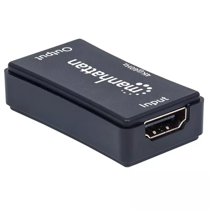 Repetidor AV Manhattan Repetidor HDMI 4K@60Hz, 1xHDMI entrada/saída, largura de banda de 600 MHz, até 40 m, alimentação Micro-USB, preto