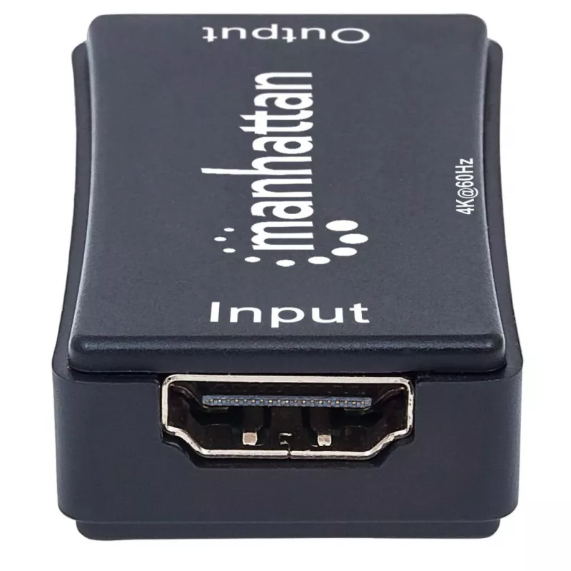 Repetidor AV Manhattan Repetidor HDMI 4K@60Hz, 1xHDMI entrada/saída, largura de banda de 600 MHz, até 40 m, alimentação Micro-USB, preto