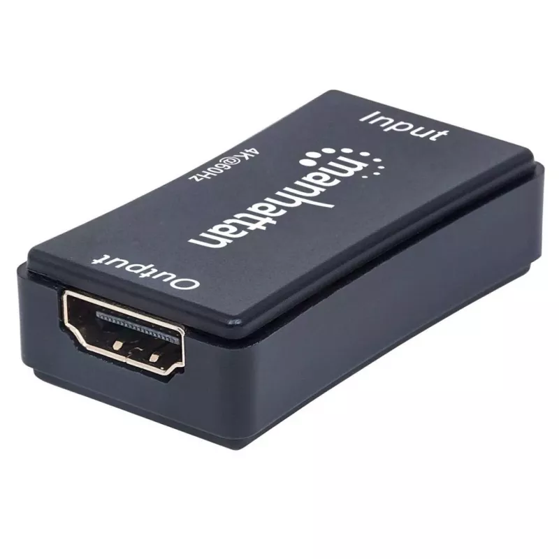 Repetidor AV Manhattan Repetidor HDMI 4K@60Hz, 1xHDMI entrada/saída, largura de banda de 600 MHz, até 40 m, alimentação Micro-USB, preto
