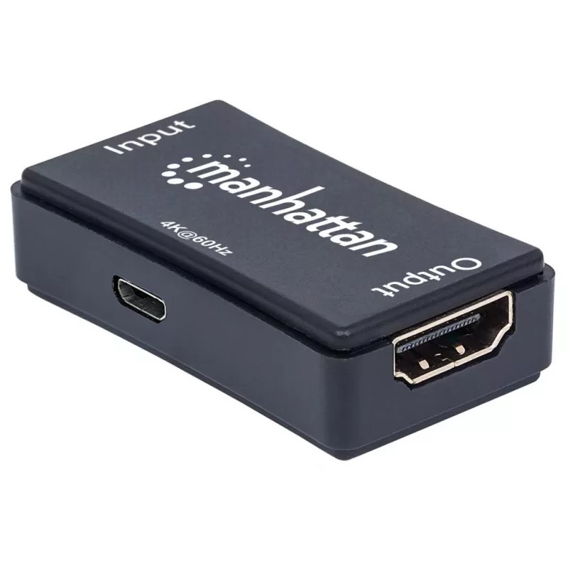 Repetidor AV Manhattan Repetidor HDMI 4K@60Hz, 1xHDMI entrada/saída, largura de banda de 600 MHz, até 40 m, alimentação Micro-USB, preto