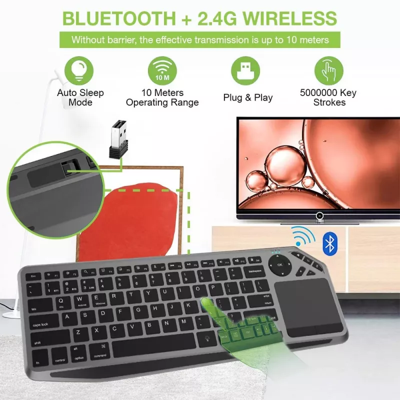 Techly ICTB9801TB Teclado Universal RF Wireless + Bluetooth QWERTY US English Preto