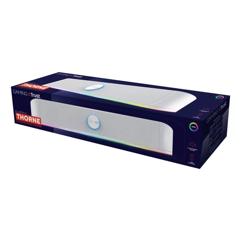 Barra de som com iluminação RGB Trust GXT 619W Thorne, 2.0 canais, 6 W, 12 W, 6 W, 10000 Ω, 4 Ω