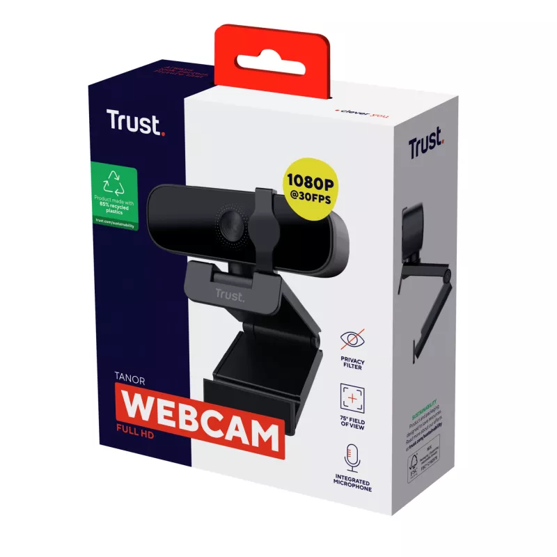 Trust Tanor Webcam 1920 x 1080 Píxeis USB Preto