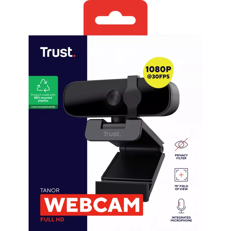 Trust Tanor Webcam 1920 x 1080 Píxeis USB Preto