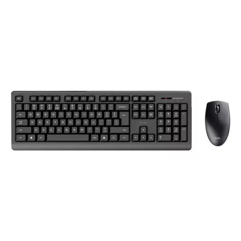 Conjunto de teclado e rato sem fios TRUST Primo — Teclado Full-Size QWERTY US-Inglês, recetor RF USB-A, rato ótico 1200 DPI, Preto