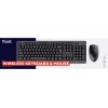Conjunto de teclado e rato sem fios TRUST Primo — Teclado Full-Size QWERTY US-Inglês, recetor RF USB-A, rato ótico 1200 DPI, Preto