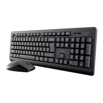 Conjunto de teclado e rato sem fios TRUST Primo — Teclado Full-Size QWERTY US-Inglês, recetor RF USB-A, rato ótico 1200 DPI, Preto