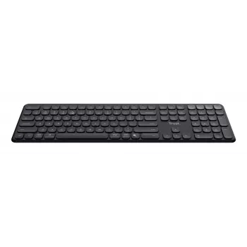 TRUST Vaiya Teclado Universal, USB, RF Wireless, Bluetooth – Full-Size, US-Inglês, carregamento USB-C, teclas tipo tesoura, teclado numérico, Preto