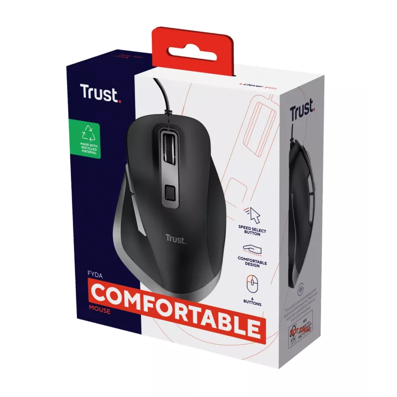 Trust Fyda Rato com fios, Destro, Ótico, USB Type-A, 5000 dpi, Preto