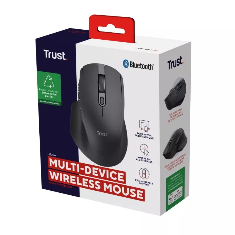 Rato Trust Ozaa+ Escritório Mão direita RF Wireless + Bluetooth 3200 DPI