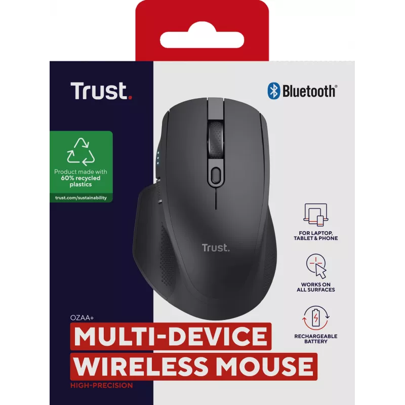 Rato Trust Ozaa+ Escritório Mão direita RF Wireless + Bluetooth 3200 DPI
