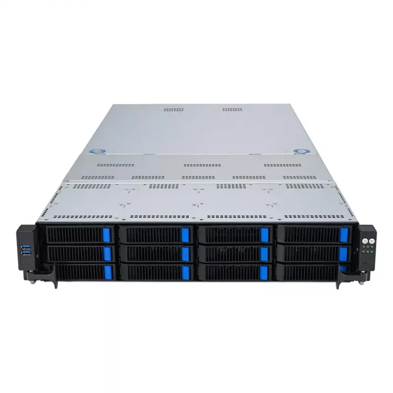 Servidor rack ASUS RS720A-E12-RS24U 2U Socket SP5, suporte para 2x CPU, 24x baías de 2,5 polegadas, 24 slots DIMM DDR5, fonte de alimentação 2600W, 10GbE