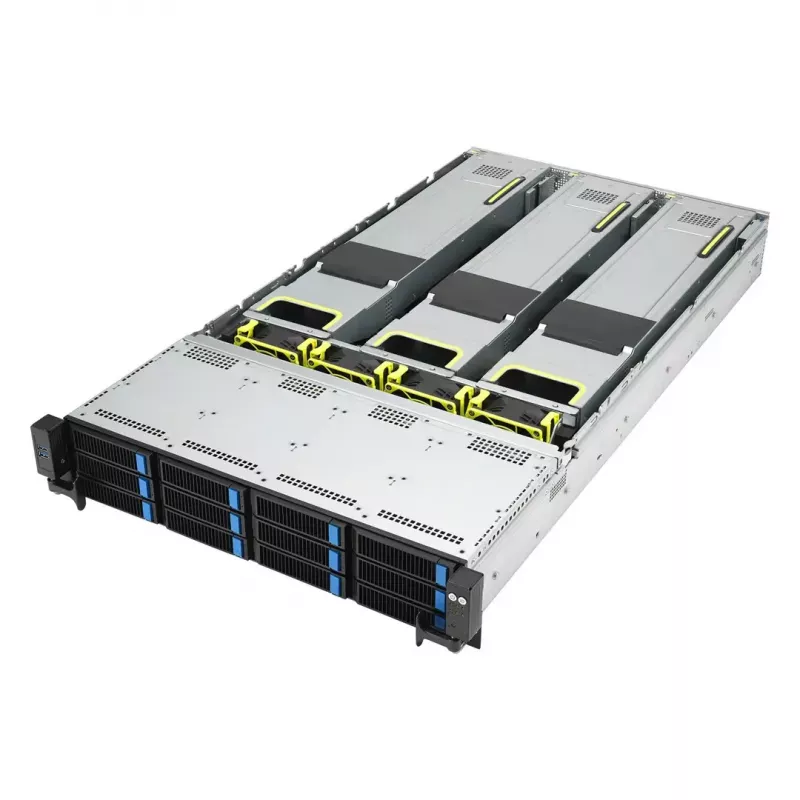 Servidor rack ASUS RS720A-E12-RS24U 2U Socket SP5, suporte para 2x CPU, 24x baías de 2,5 polegadas, 24 slots DIMM DDR5, fonte de alimentação 2600W, 10GbE