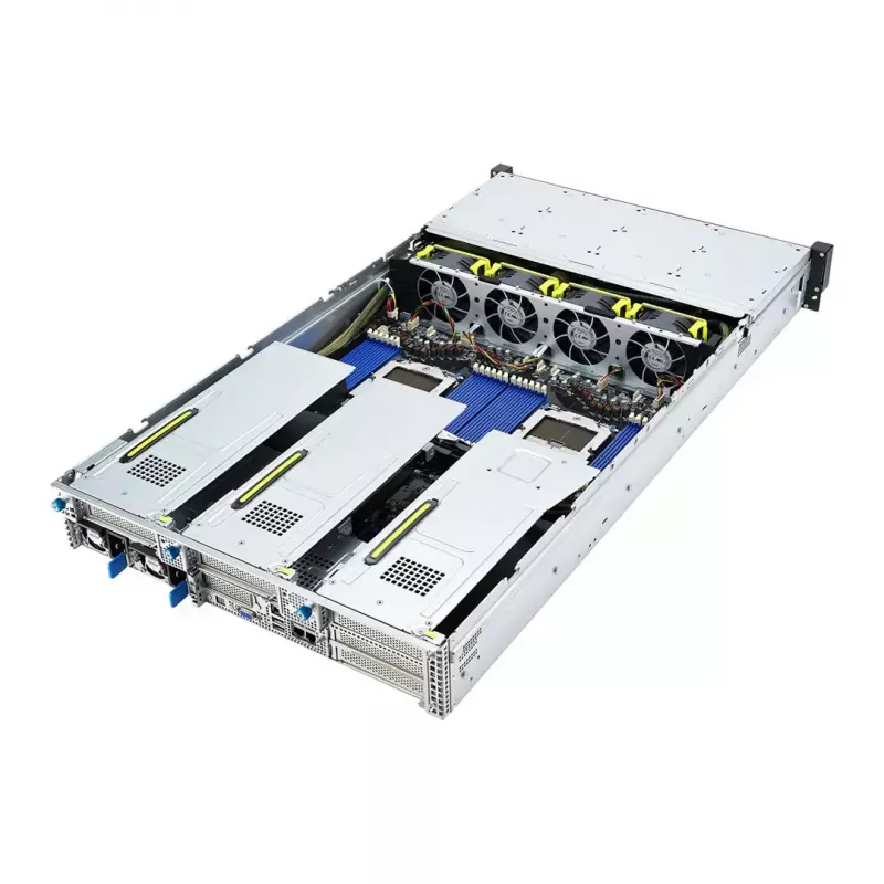 Servidor rack ASUS RS720A-E12-RS24U 2U Socket SP5, suporte para 2x CPU, 24x baías de 2,5 polegadas, 24 slots DIMM DDR5, fonte de alimentação 2600W, 10GbE