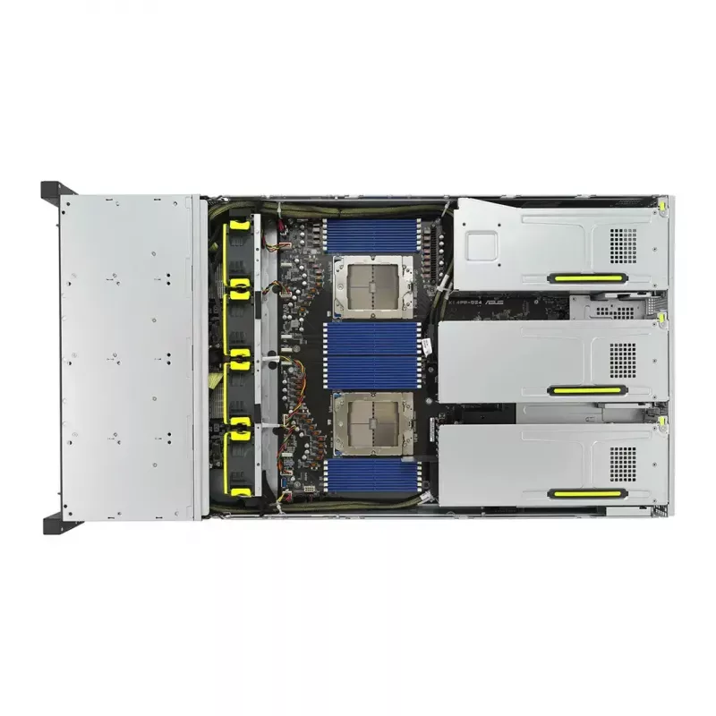 Servidor rack ASUS RS720A-E12-RS24U 2U Socket SP5, suporte para 2x CPU, 24x baías de 2,5 polegadas, 24 slots DIMM DDR5, fonte de alimentação 2600W, 10GbE
