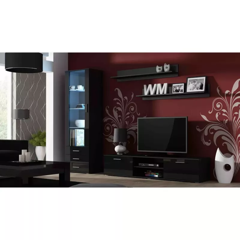 Conjunto de prateleiras de parede flutuantes Cama Meble SOHO 1250×200×200 mm, aglomerado de partículas, preto mate (duas prateleiras)