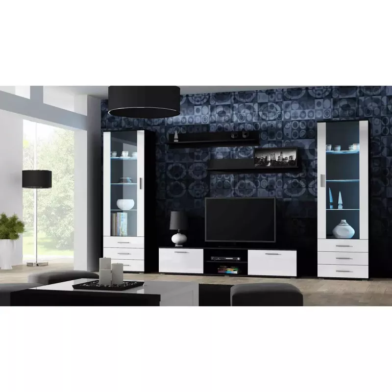 Conjunto de prateleiras de parede flutuantes Cama Meble SOHO 1250×200×200 mm, aglomerado de partículas, preto mate (duas prateleiras)
