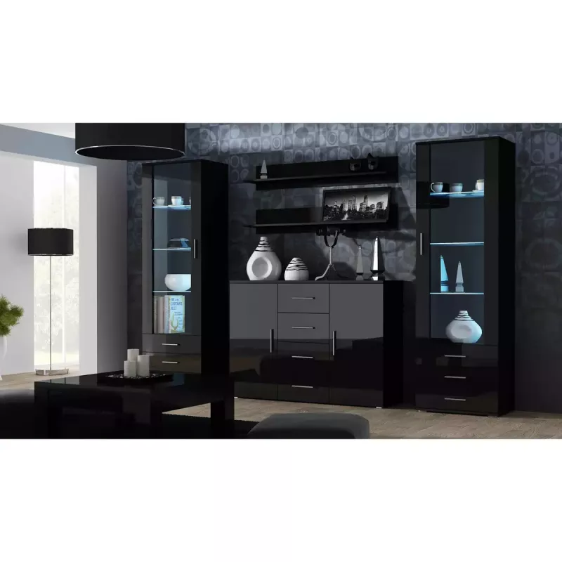Conjunto de prateleiras de parede flutuantes Cama Meble SOHO 1250×200×200 mm, aglomerado de partículas, preto mate (duas prateleiras)