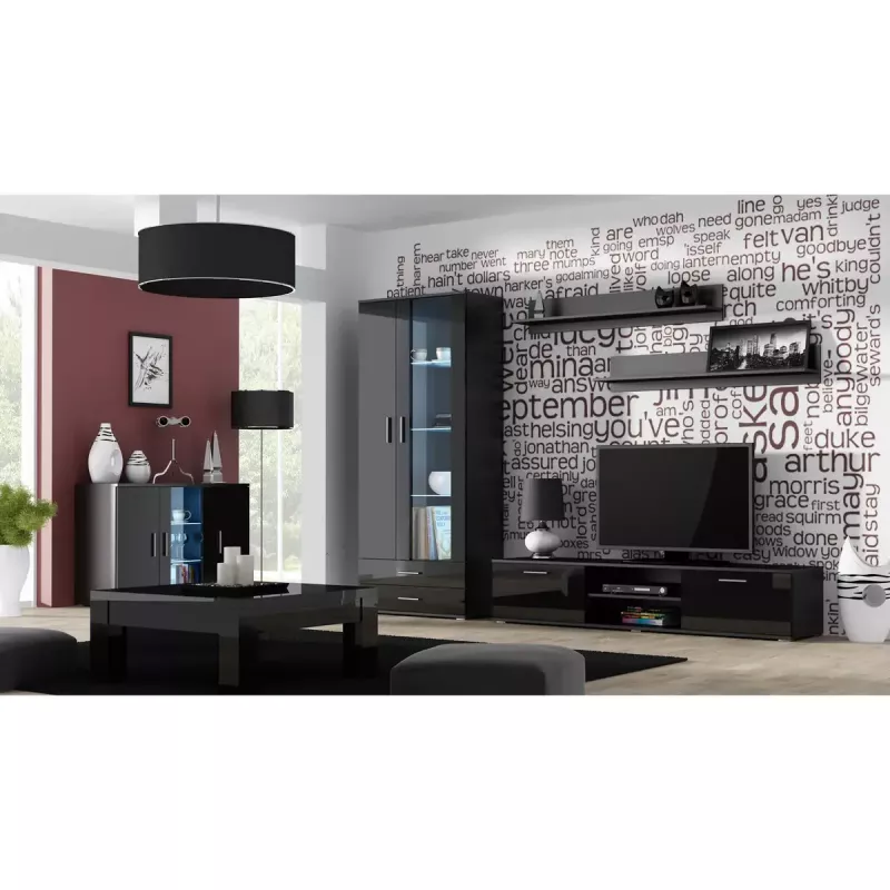 Conjunto de prateleiras de parede flutuantes Cama Meble SOHO 1250×200×200 mm, aglomerado de partículas, preto mate (duas prateleiras)
