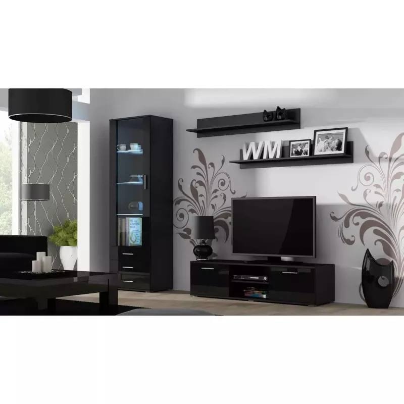 Conjunto de prateleiras de parede flutuantes Cama Meble SOHO 1250×200×200 mm, aglomerado de partículas, preto mate (duas prateleiras)