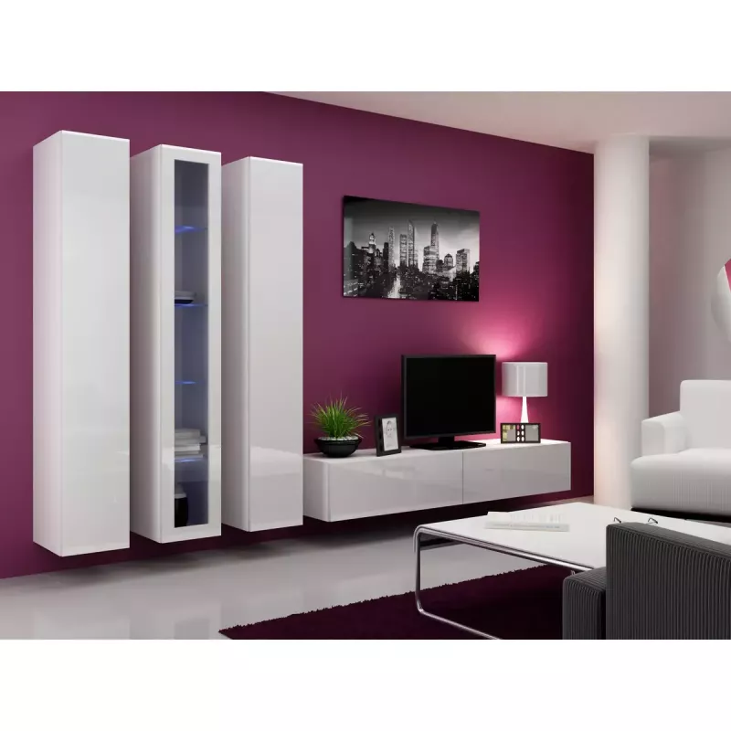 Armário de parede cama meble VIGO 180 — 1800×400×300 mm, branco/branco brilhante