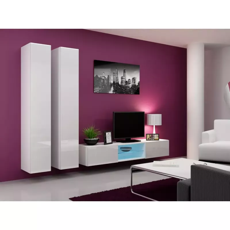 Armário de parede cama meble VIGO 180 — 1800×400×300 mm, branco/branco brilhante