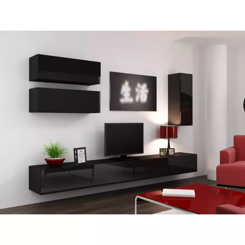 Armário de parede cama meble VIGO 90 — 900×350×320 mm, preto/preto brilhante